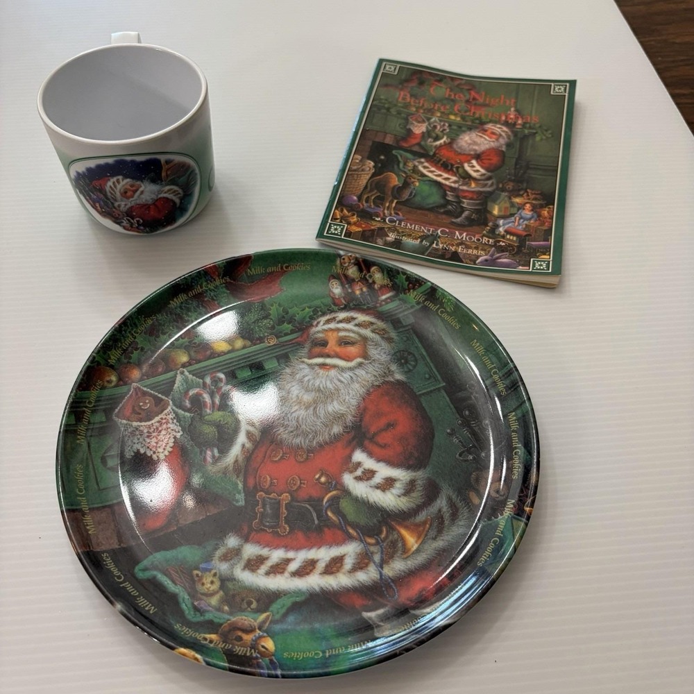 Vintage Santa Milk & Cookies Plate Mug Book Set Lynn Ferris Night Before 91